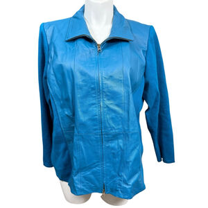 Vintage Stonebridge Signature Women’s 2X Blue Leather Knit Jacket Zip Front